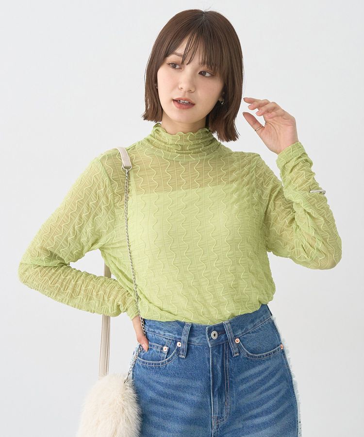 earth music&ecology「ハイネックシアーうねうねプルオーバー」|Tシャツ・カットソー|