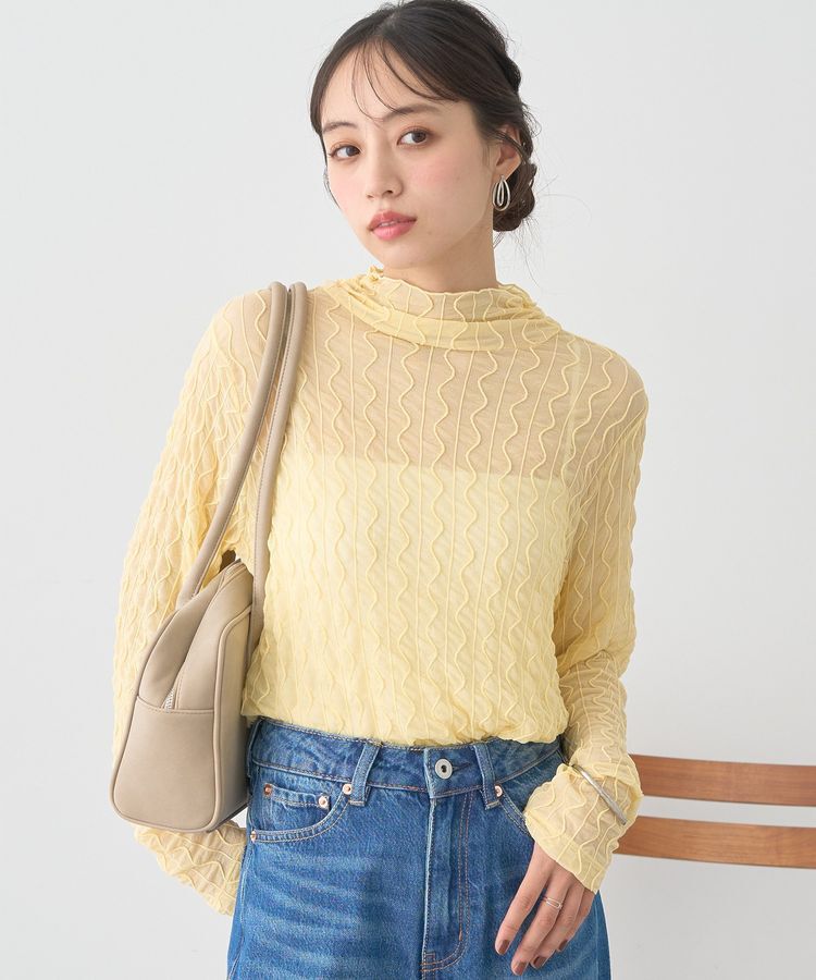 earth music&ecology「ハイネックシアーうねうねプルオーバー」|Tシャツ・カットソー|Yellow