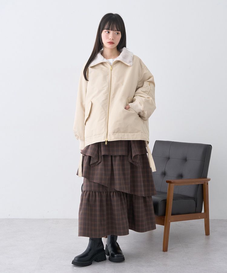 earth music&ecology「ハイウエストランダムティアードチェックスカート」|フレア|