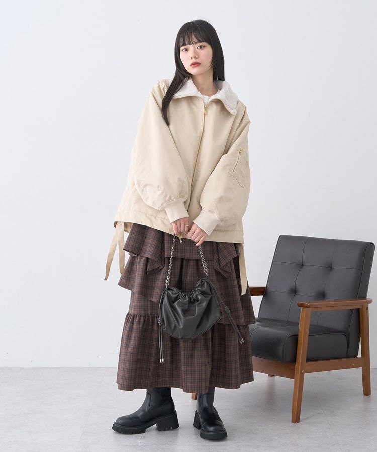 earth music&ecology「ハイウエストランダムティアードチェックスカート」|フレア|