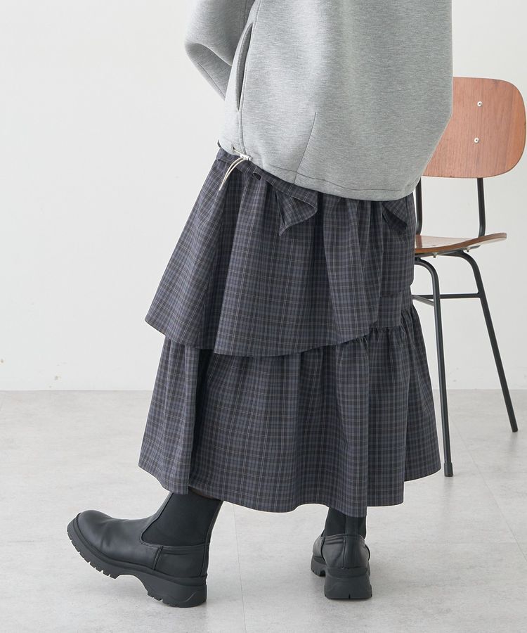 earth music&ecology「ハイウエストランダムティアードチェックスカート」|フレア|