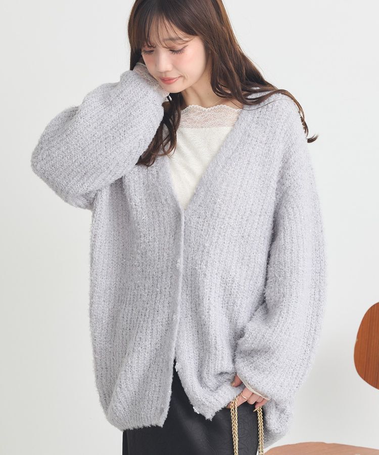 earth music&ecology「スパンコールブークレカーディガン」|カーディガン|Light Gray