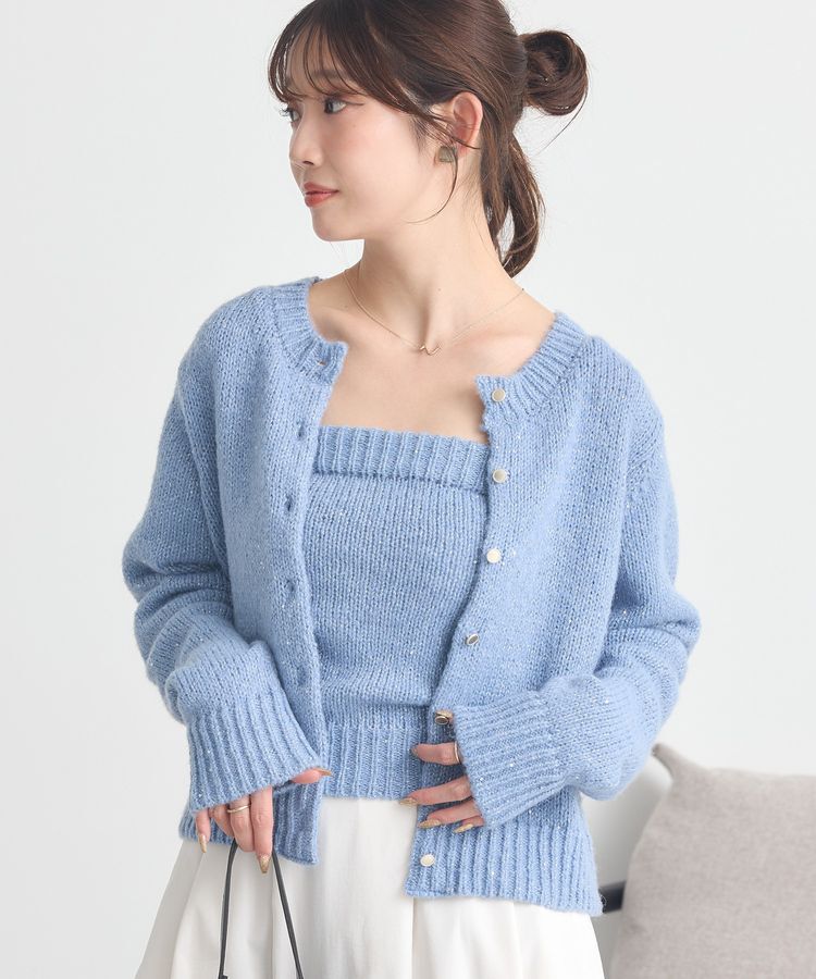 earth music&ecology「SET2点フラワースパンコールカーデ＋ビスチェ」|カーディガン|Blue