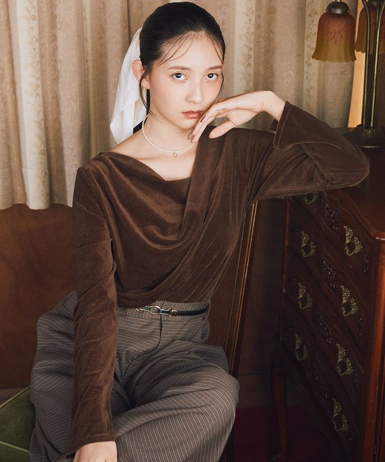 earth music&ecology「シアーベロアドレープネックプルオーバー」|Tシャツ・カットソー|