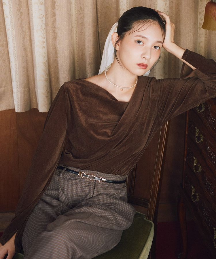 earth music&ecology「シアーベロアドレープネックプルオーバー」|Tシャツ・カットソー|