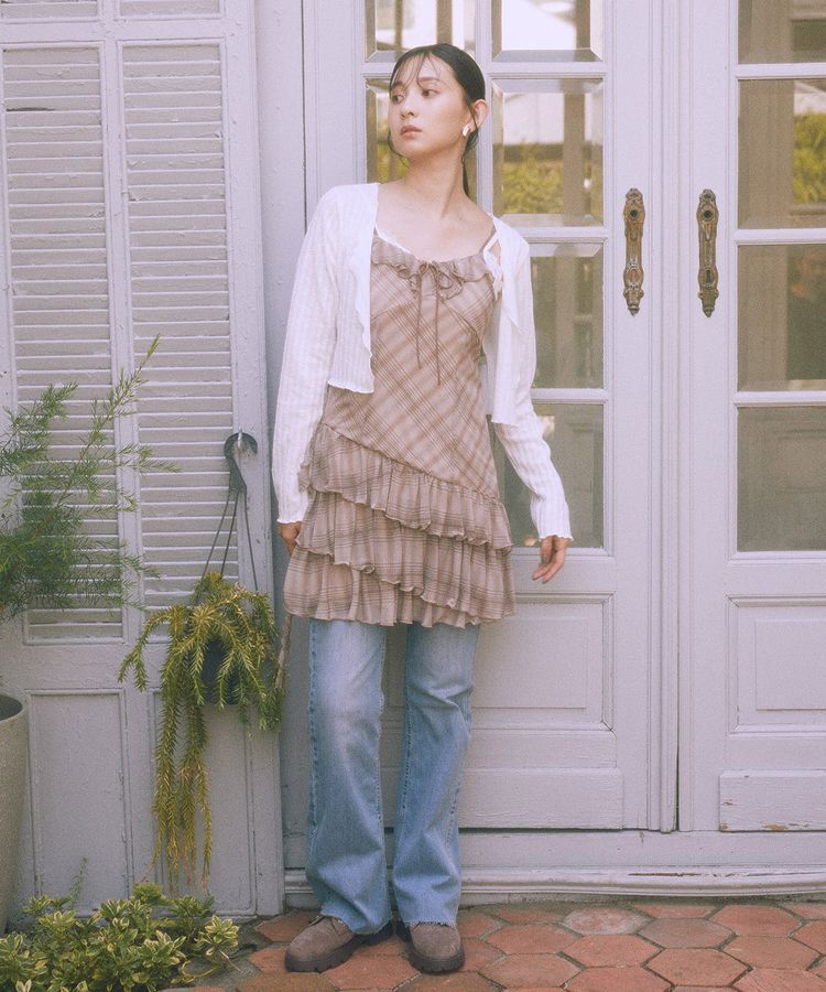 earth music&ecology「セルフカットストレッチフレアデニムパンツ」|デニム|