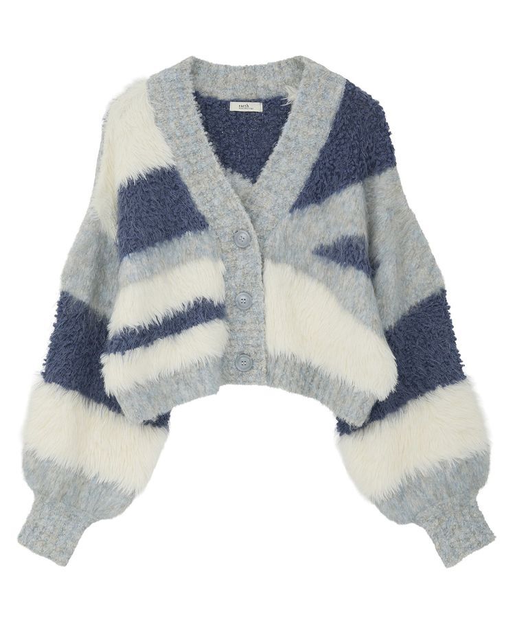 earth music&ecology「ポンポンヤーンミックスインターシャカーディガン」|カーディガン|