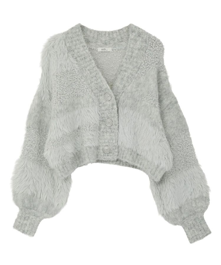 earth music&ecology「ポンポンヤーンミックスインターシャカーディガン」|カーディガン|