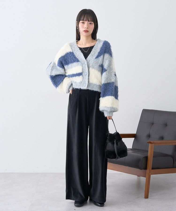 earth music&ecology「ポンポンヤーンミックスインターシャカーディガン」|カーディガン|