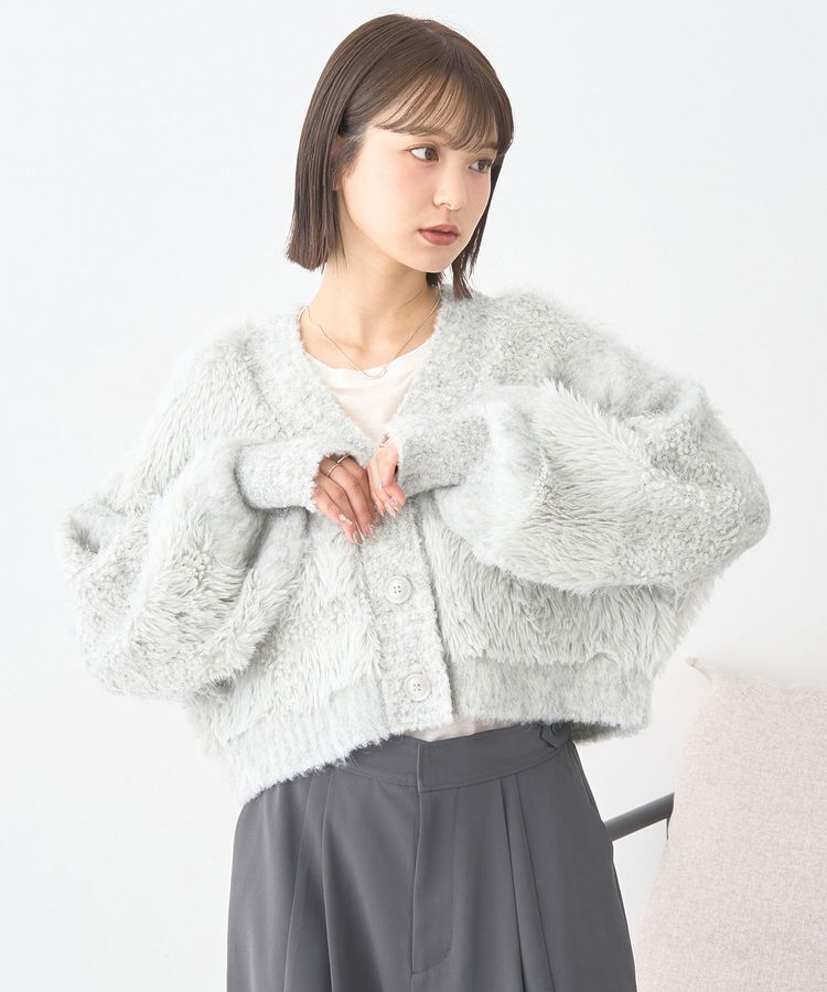 earth music&ecology「ポンポンヤーンミックスインターシャカーディガン」|カーディガン|