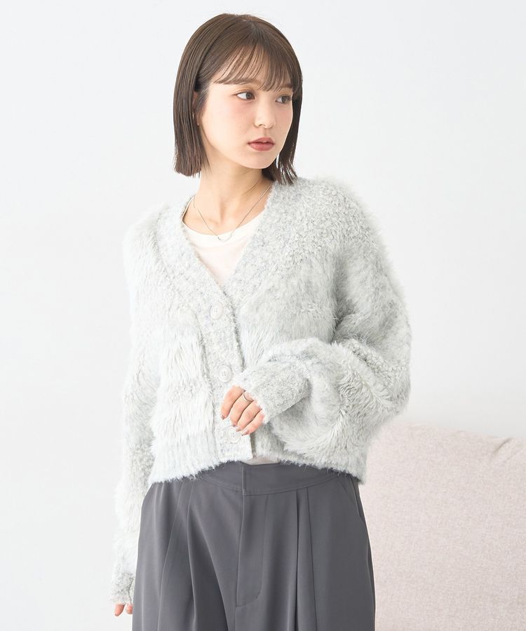 earth music&ecology「ポンポンヤーンミックスインターシャカーディガン」|カーディガン|