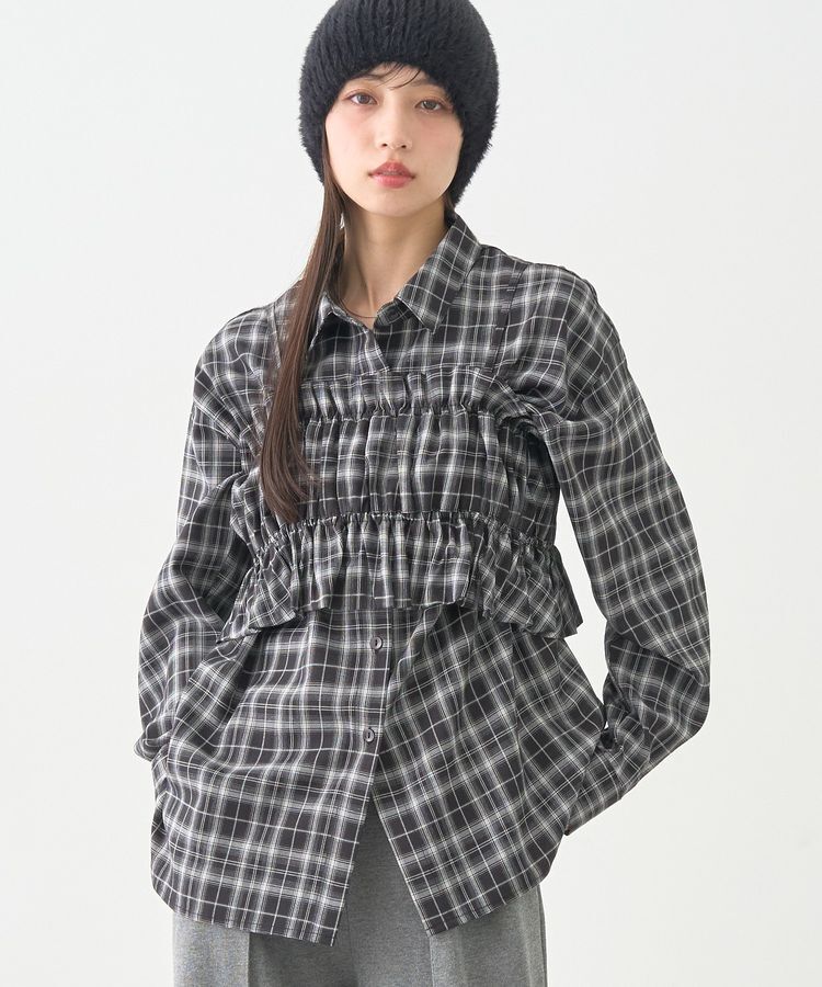 earth music&ecology「SET2点チェック柄シャーリングビスチェ＋シャツ」|シャツ・ブラウス|