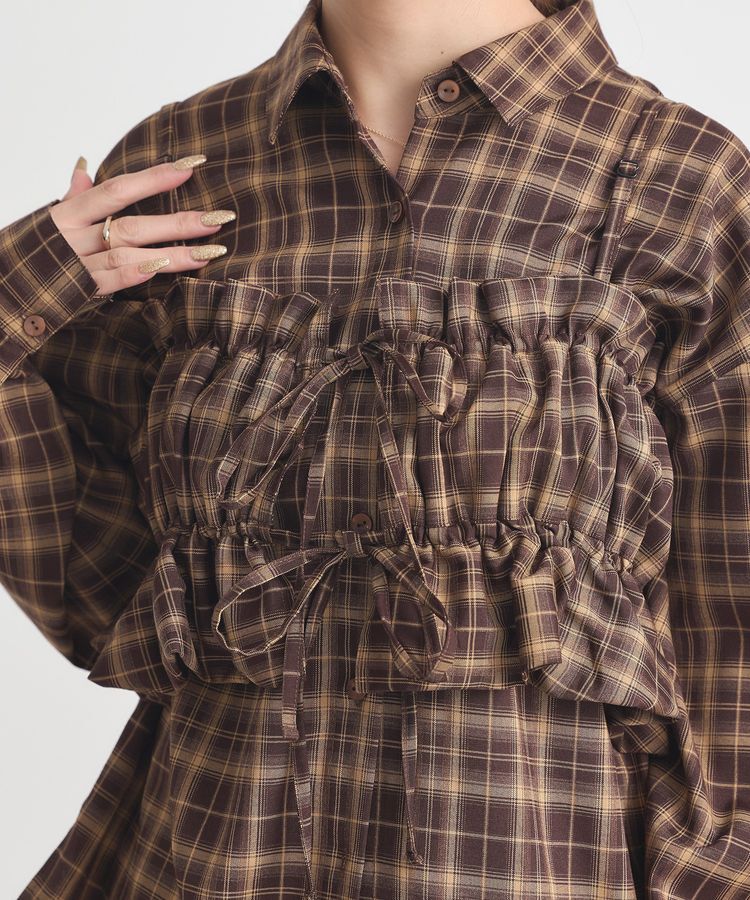 earth music&ecology「SET2点チェック柄シャーリングビスチェ＋シャツ」|シャツ・ブラウス|