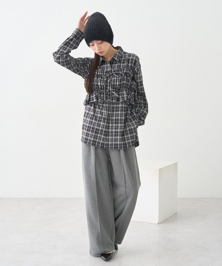 earth music&ecology「SET2点チェック柄シャーリングビスチェ＋シャツ」|シャツ・ブラウス|