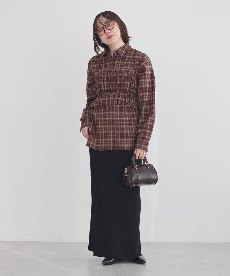 earth music&ecology「SET2点チェック柄シャーリングビスチェ＋シャツ」|シャツ・ブラウス|