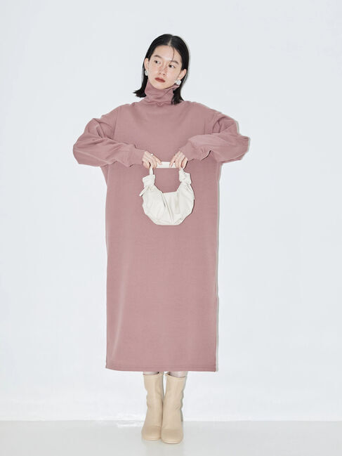  「モックネック裏起毛ワンピース1」|ワンピース|ピンク
