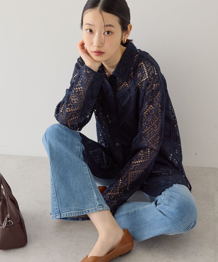 AMERICAN HOLIC「レース長袖シャツ」|シャツ・ブラウス|Navy
