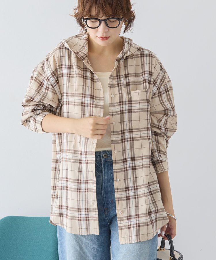 AMERICAN HOLIC「チェックフードシャツ」|シャツ・ブラウス|Beige