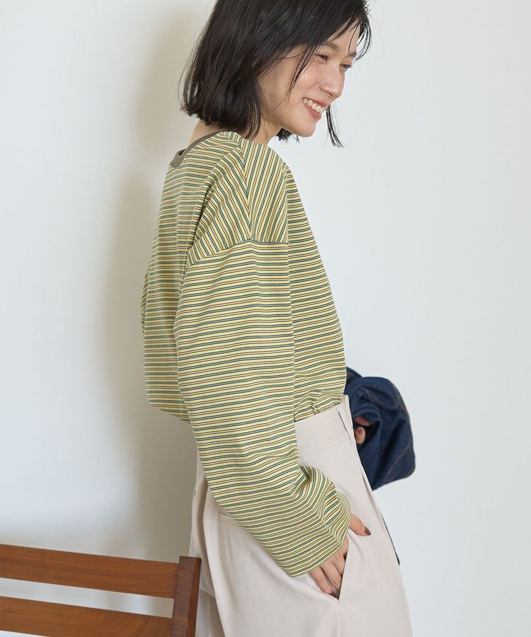 AMERICAN HOLIC「カラーボーダークロップド丈プルオーバー」|Tシャツ・カットソー|