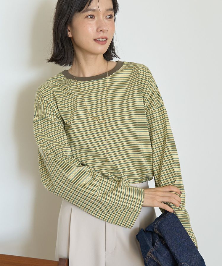 AMERICAN HOLIC「カラーボーダークロップド丈プルオーバー」|Tシャツ・カットソー|Yellow