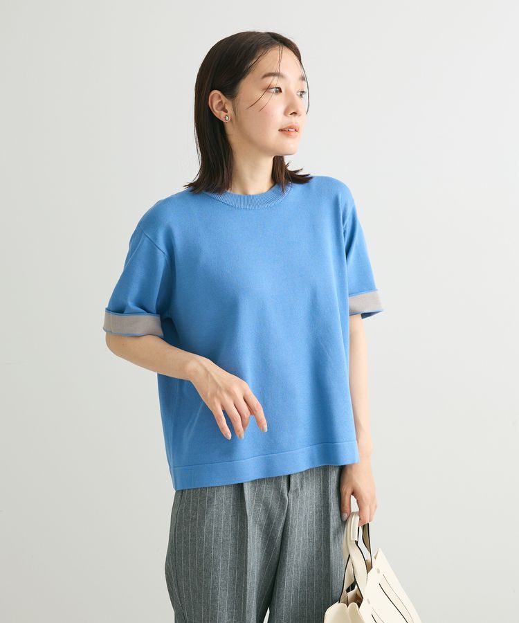 Green Parks「袖裏配色5分袖ニットプルオーバー」|ニット・セーター|