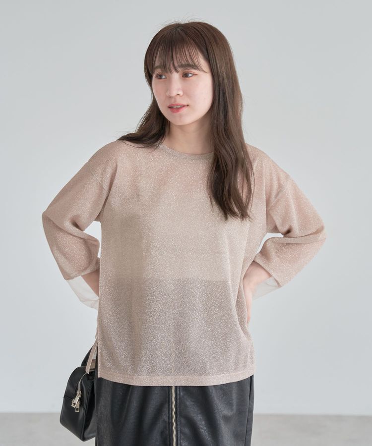 Green Parks「袖チュールドッキングラメプルオーバー」|Tシャツ・カットソー|