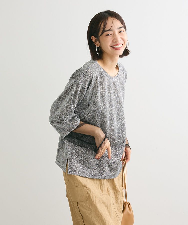 Green Parks「袖チュールドッキングラメプルオーバー」|Tシャツ・カットソー|