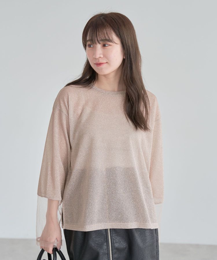 Green Parks「袖チュールドッキングラメプルオーバー」|Tシャツ・カットソー|Pink