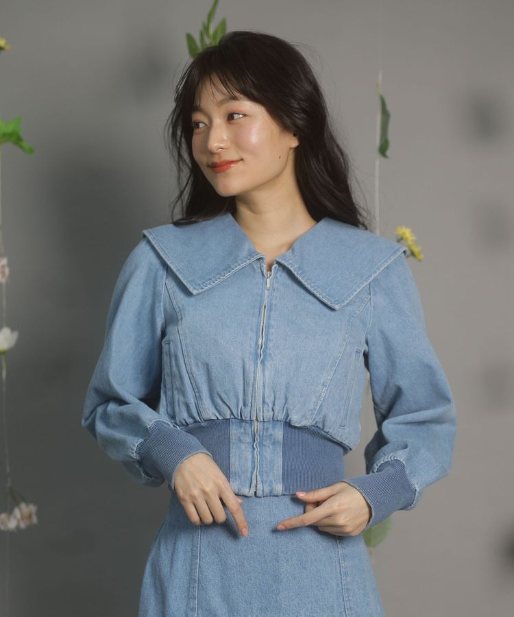 Green Parks「dazzlin 襟付きデニムショートzipブルゾン」|ブルゾン・スタジャン|