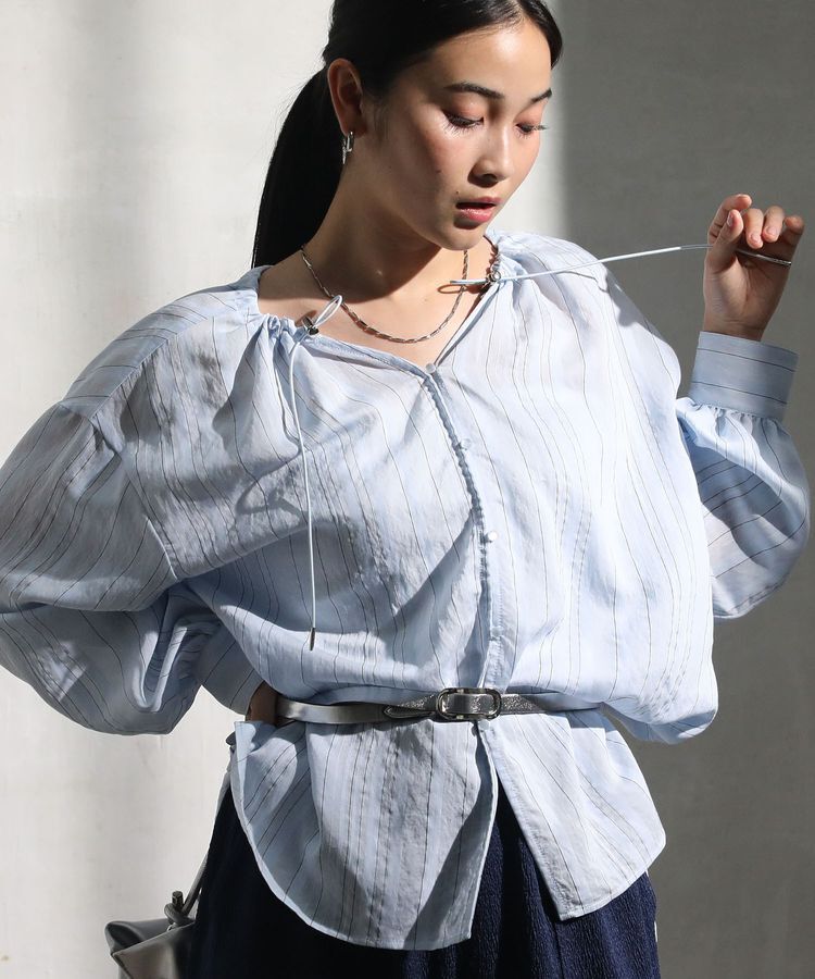 Green Parks「ドロストネックシアーストライプチュニック」|シャツ・ブラウス|