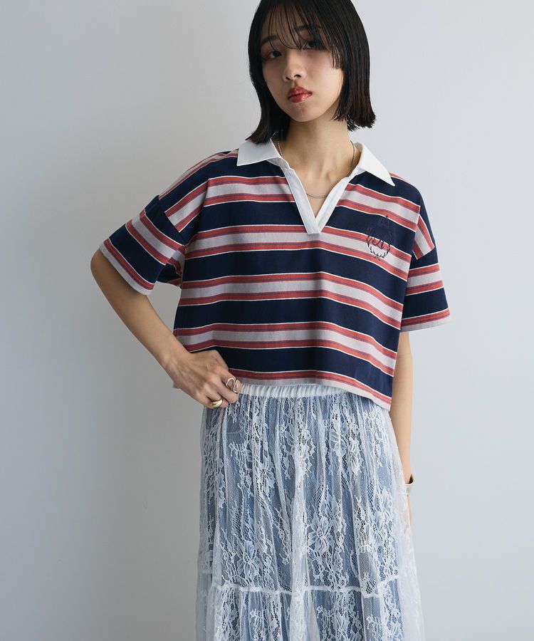 AnriettMusee「エムブレム刺繍ショートボーダーカットソー」|Tシャツ・カットソー|