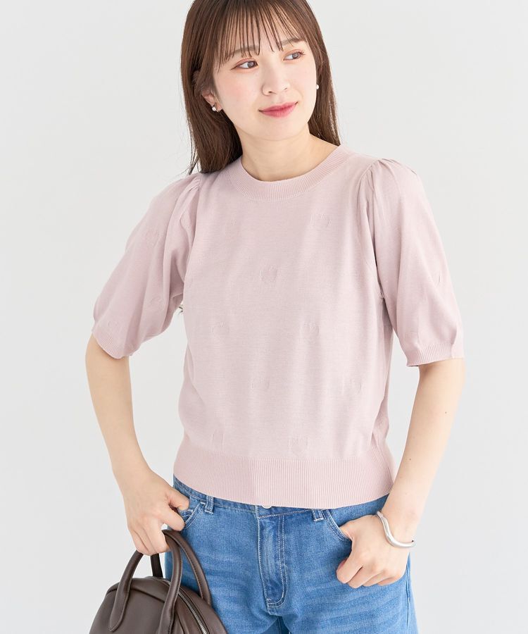 Green Parks「・swing by ハート柄クルーニット」|ニット・セーター|Pink