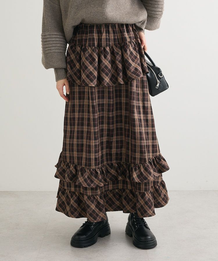 Green Parks「■ESCAR チェックペプラムフレアスカート」|フレア|