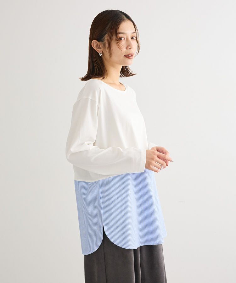 Green Parks「裾ドッキングホワイトインナー」|Tシャツ・カットソー|ストライプブルー