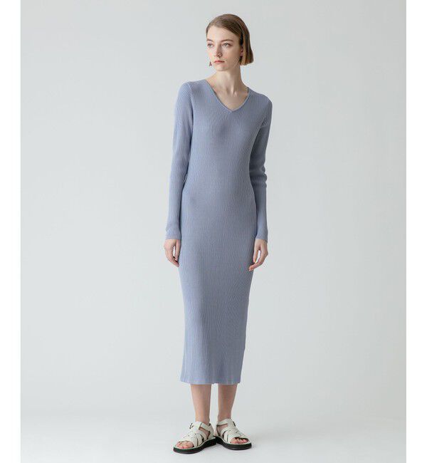 allureville「キュプラコットンリブタイトワンピース」|ワンピース|サックス