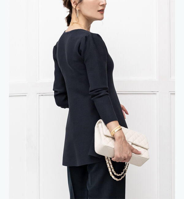 ur's「【星玲奈さんコラボアイテム】パフスリーブペプラムニットトップス」|ニット・セーター|