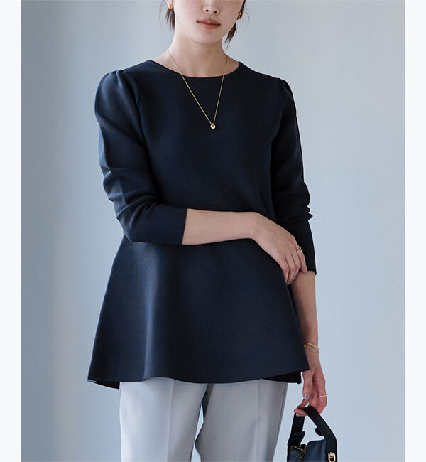 ur's「【星玲奈さんコラボアイテム】パフスリーブペプラムニットトップス」|ニット・セーター|