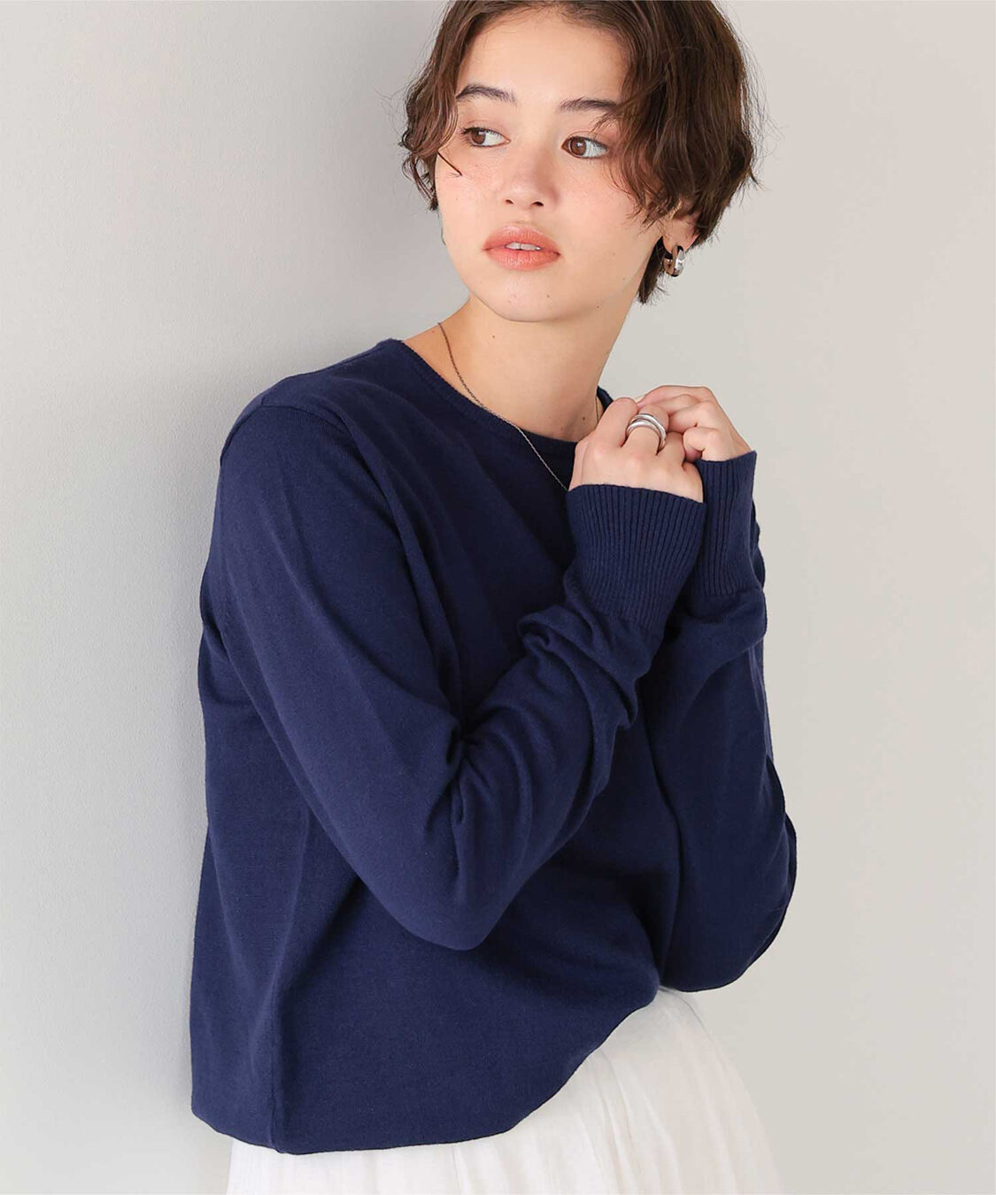 titivate「なめらか手触りカシミヤタッチクルーネックニット」|ニット・セーター|ネイビー