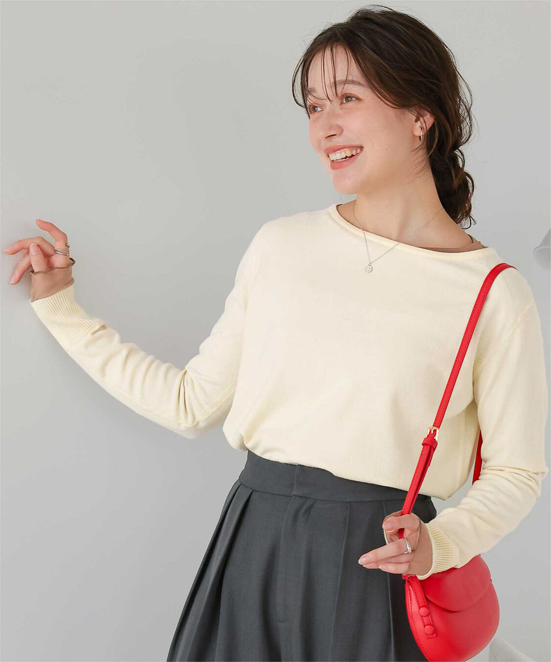 titivate「なめらか手触りカシミヤタッチボートネックニット」|ニット・セーター|アイボリー