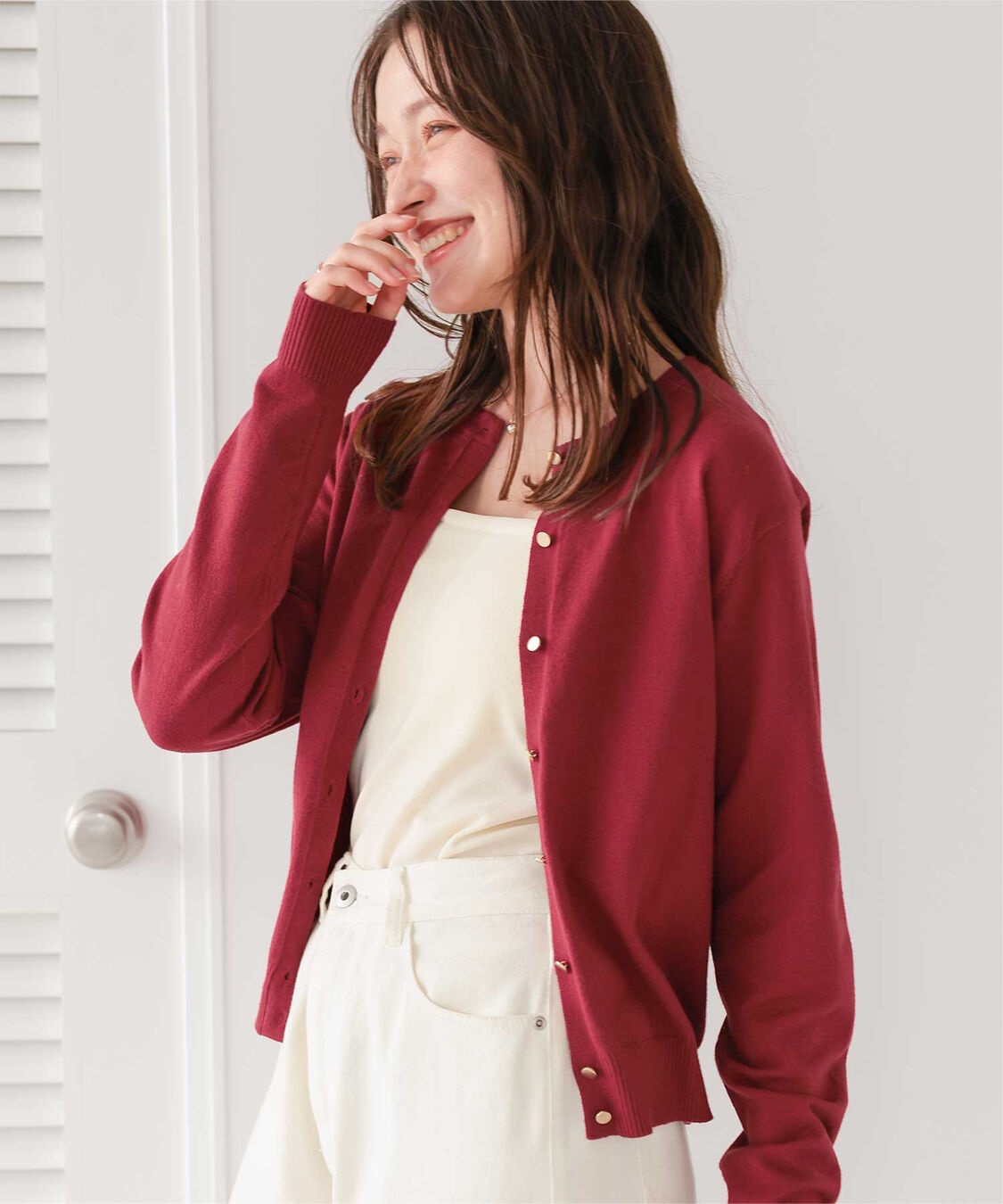 titivate「なめらか手触りカシミヤタッチニットカーディガン」|ニット・セーター|レッド