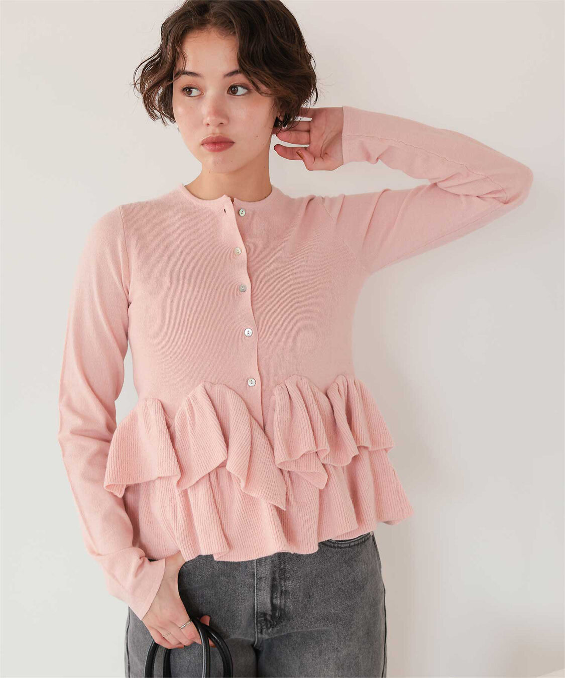titivate「フリルヘムニットカーディガン」|ニット・セーター|ライトピンク