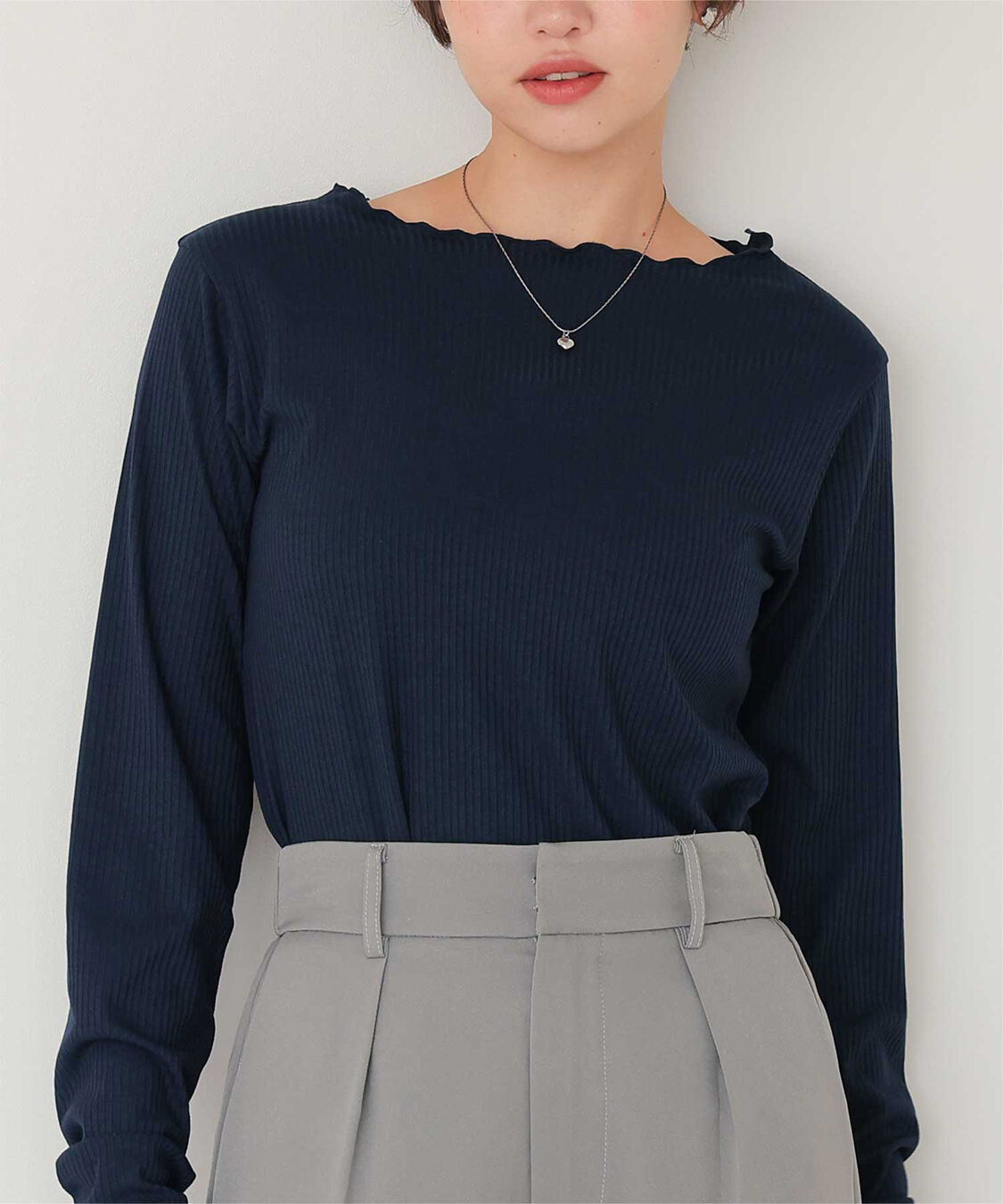 titivate「リブカットソーメローデザイントップス」|Tシャツ・カットソー|ネイビー