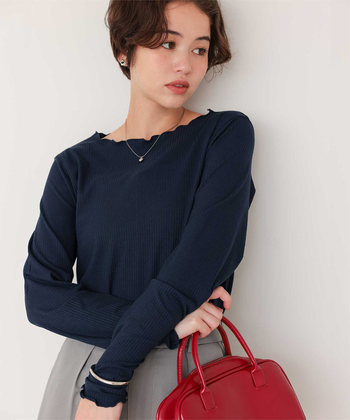 titivate「リブカットソーメローデザイントップス」|Tシャツ・カットソー|