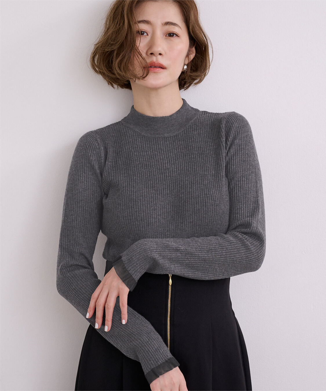 ur's「シアースリーブプチハイネックリブニット」|ニット・セーター|チャコール