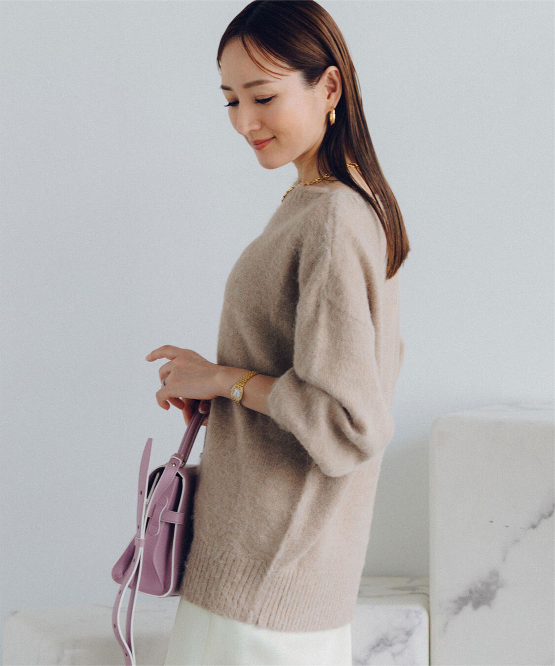 ur's「【星玲奈さんコラボアイテム】ヤクライクボートネックボリュームスリーブニット」|ニット・セーター|