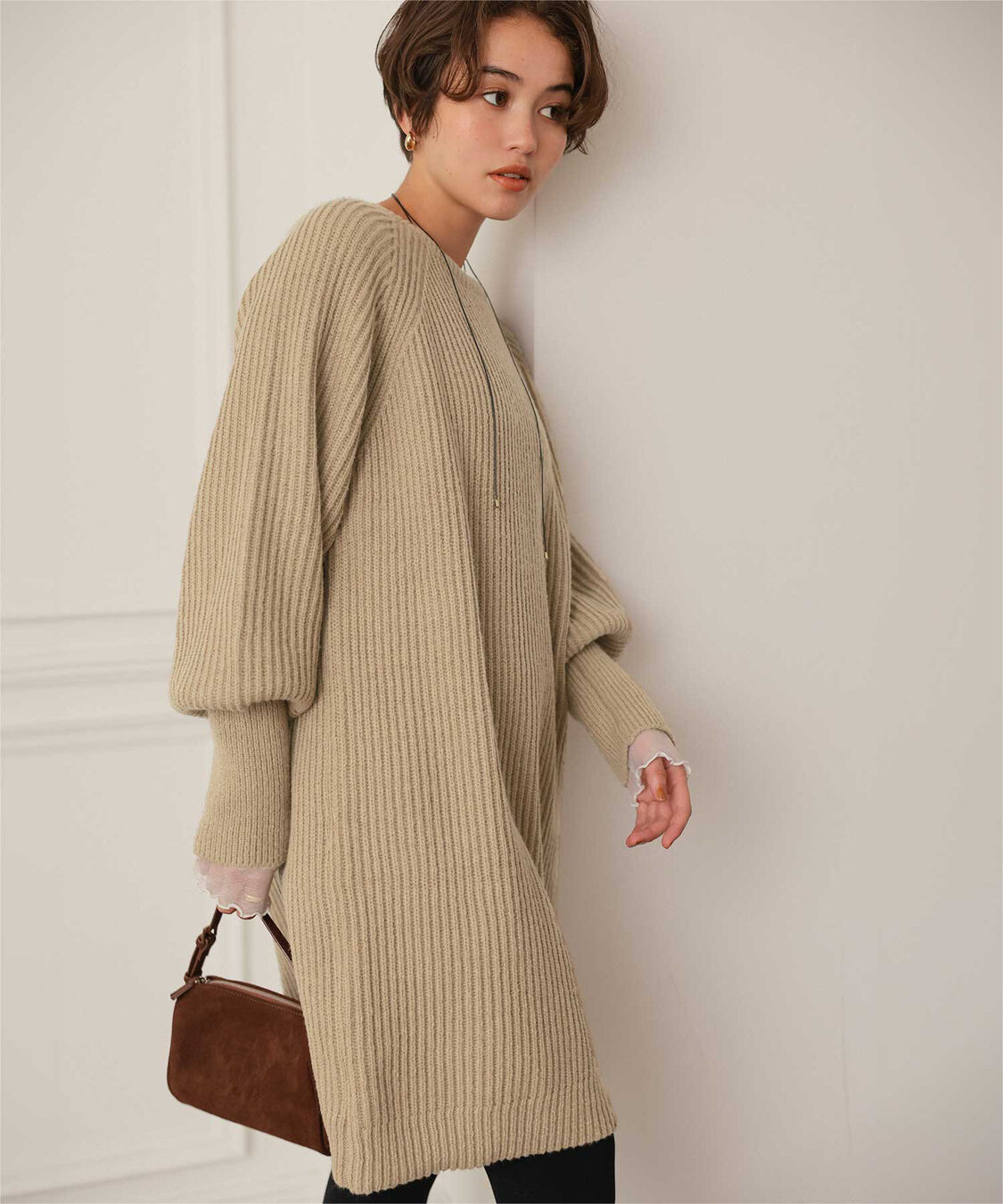 titivate「ボリュームスリーブニットミニワンピース」|ワンピース|