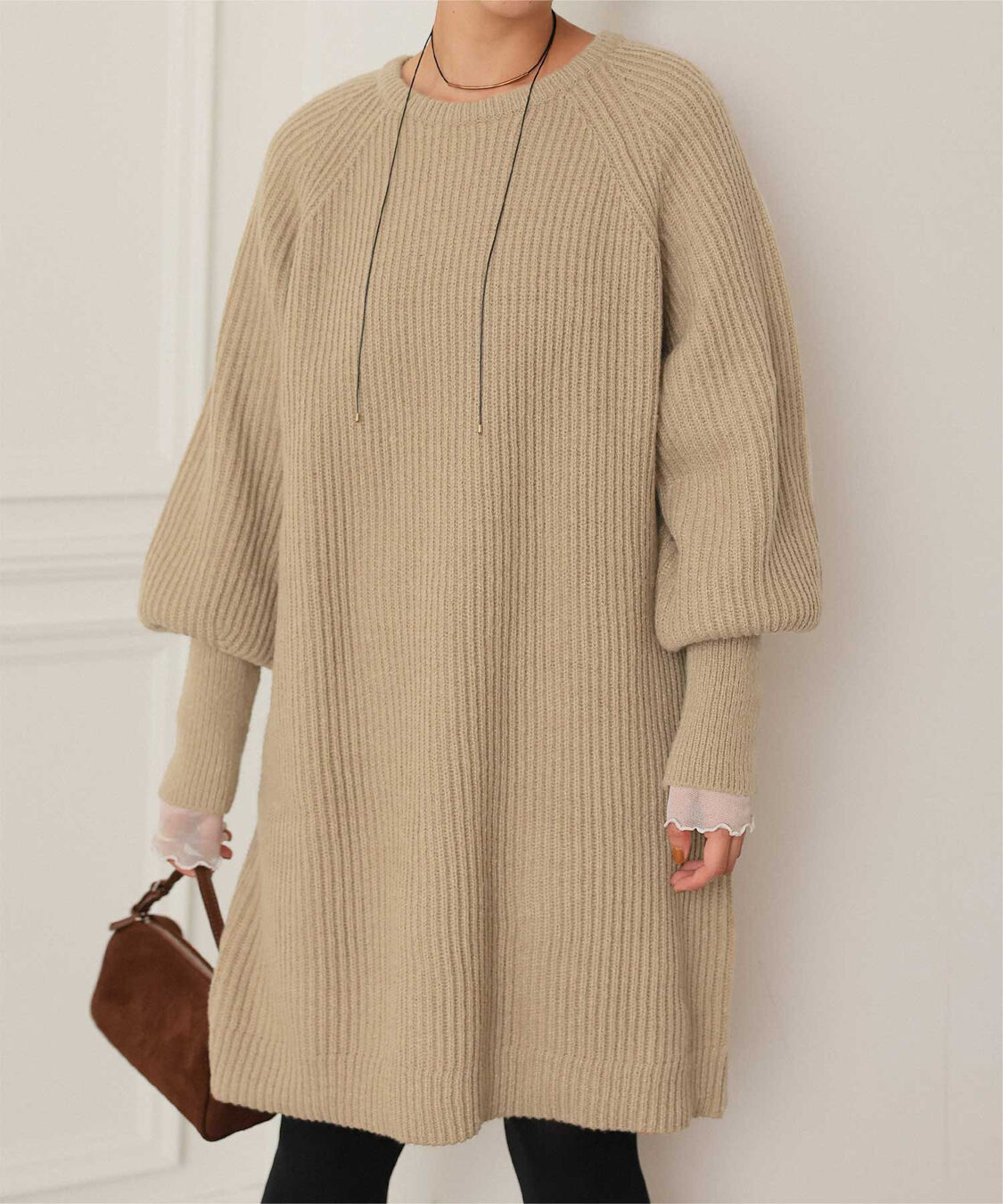 titivate「ボリュームスリーブニットミニワンピース」|ワンピース|