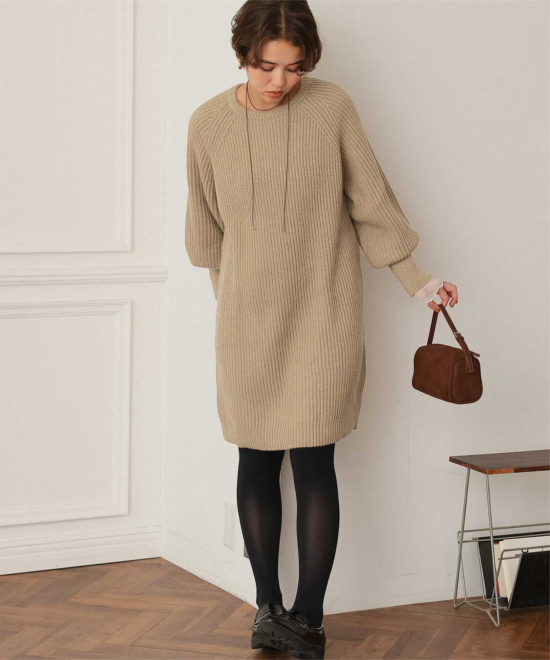 titivate「ボリュームスリーブニットミニワンピース」|ワンピース|