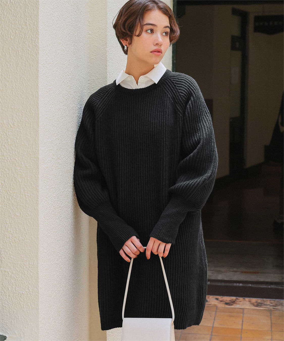 titivate「ボリュームスリーブニットミニワンピース」|ワンピース|ブラック