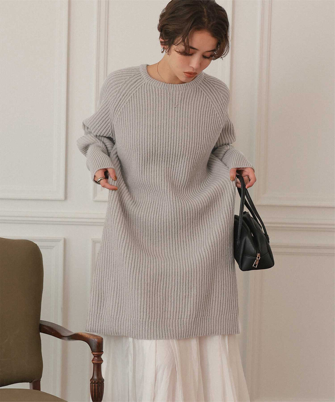 titivate「ボリュームスリーブニットミニワンピース」|ワンピース|ライトグレー